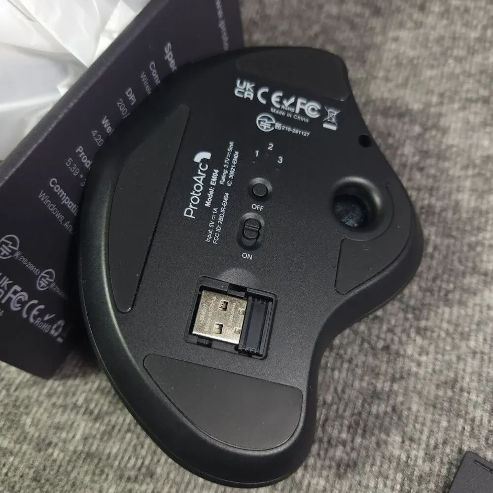 ProtoArc EM04 Ergonomic Wireless Trackball Mouse Open Box Bluetooth USB-C Tested